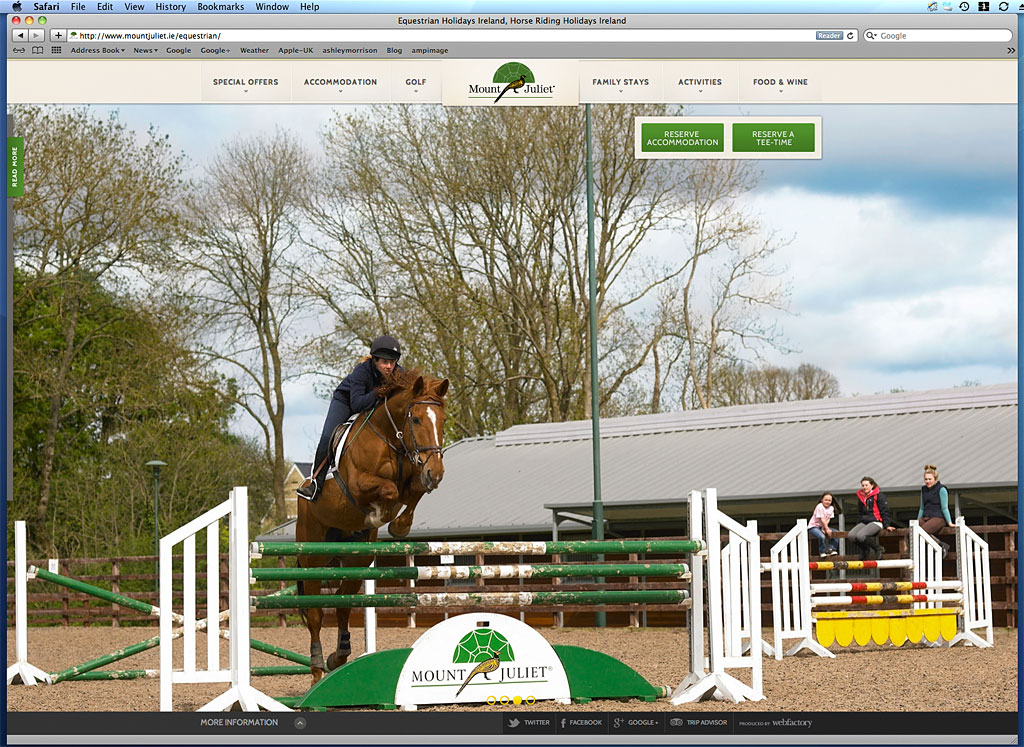 Sreen shot showing the web page of the Equestrian Centre at Mount Juliet Country Estate in County Kilkenny.
