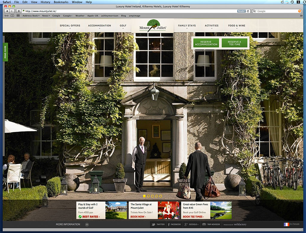 Screen shot of a page on Mount Juliet Country Estate's website showing the image we produced of Mount Juliet House.