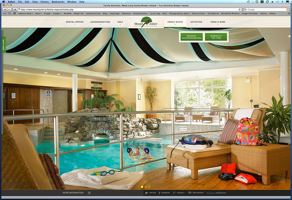 Screen shot showing how our image has been used on the Family activites page of Mount Juliet Country Estate's website.