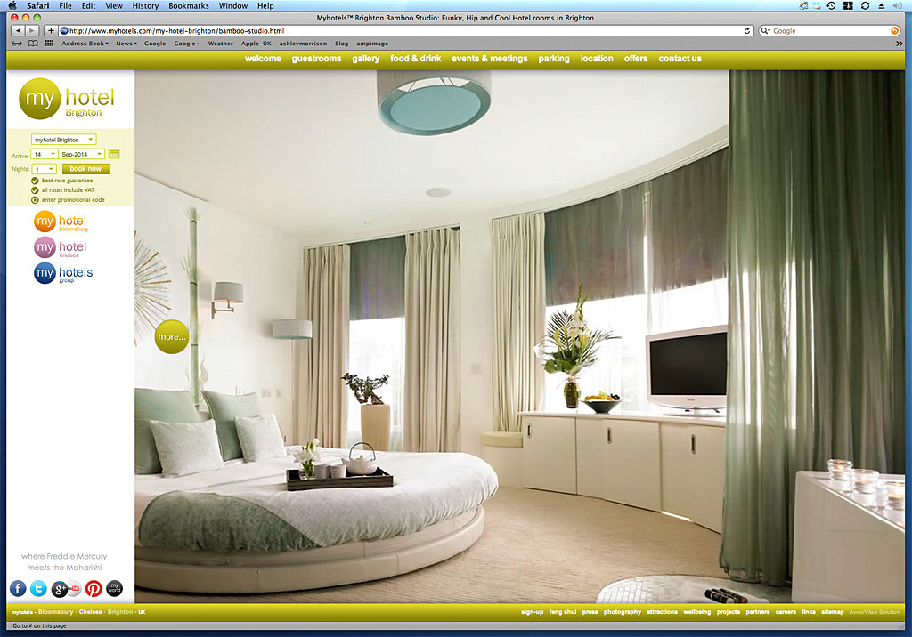Screen shot showing how our image was used on the Bamboo Studio page of Myhotels Brighton's website.
