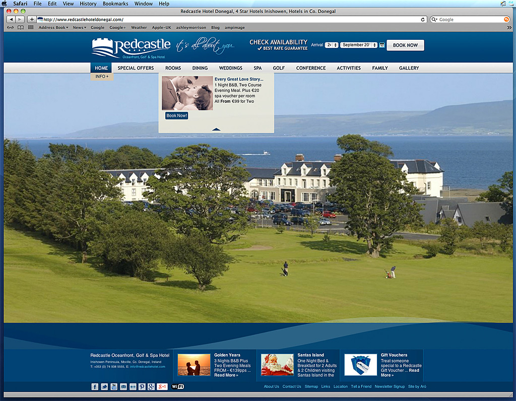Sreen shot showing the Home page of the Redcastle Hotel in Donegal's website.