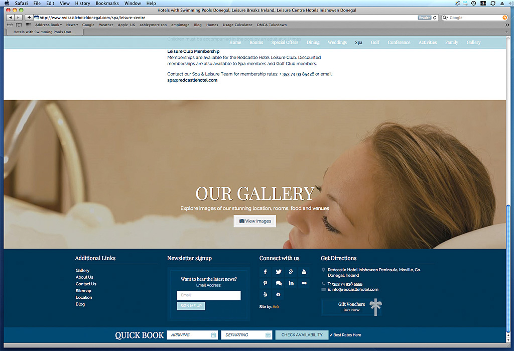 Screen grab of a page on the Redcastle hotel's website.