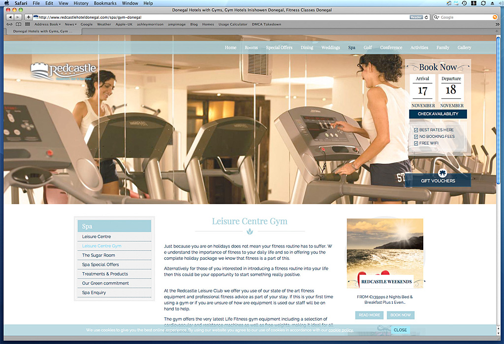 Screen grab of a page on the Redcastle hotel's website.