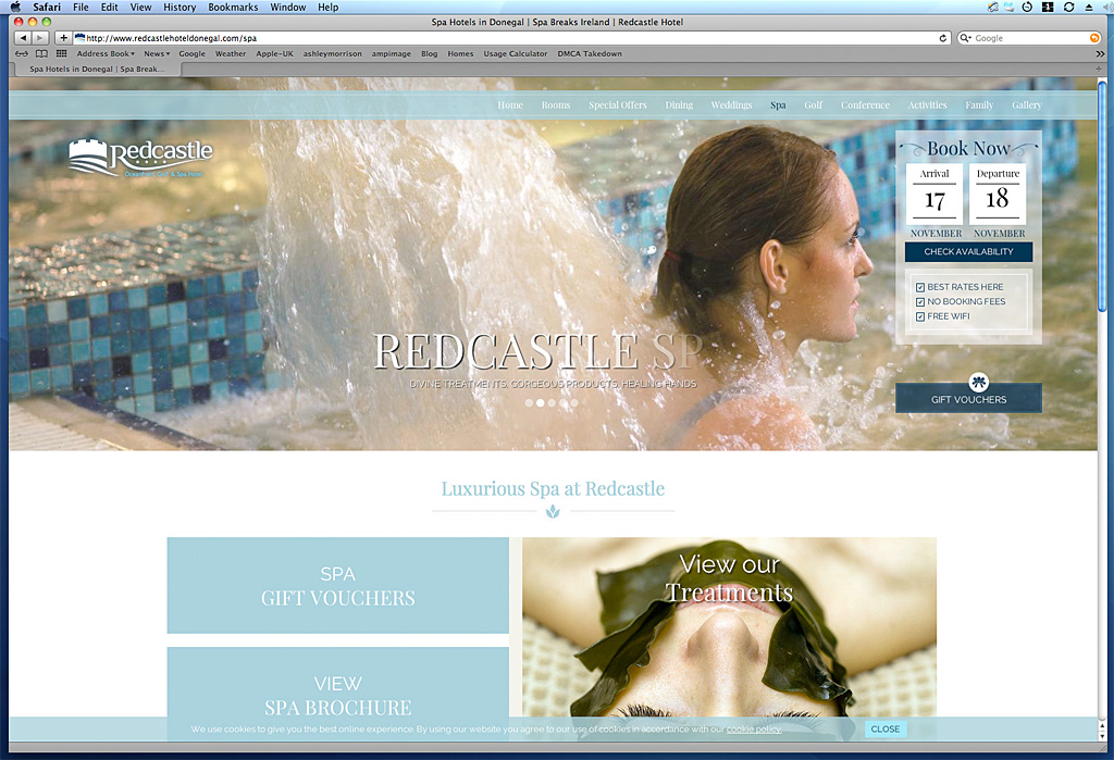 Screen grab of a page on the Redcastle hotel's website.