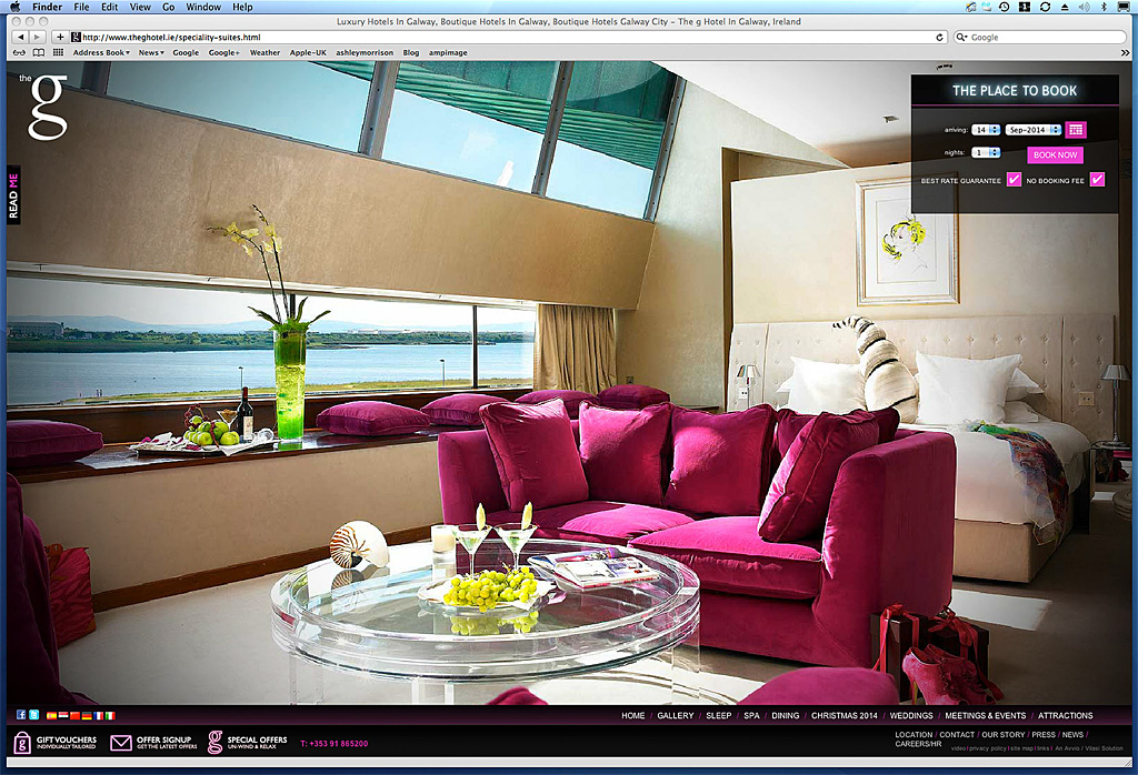 Screen shot showing how our image was used on the Speciality Suites page of The g hotel in Galway's website.