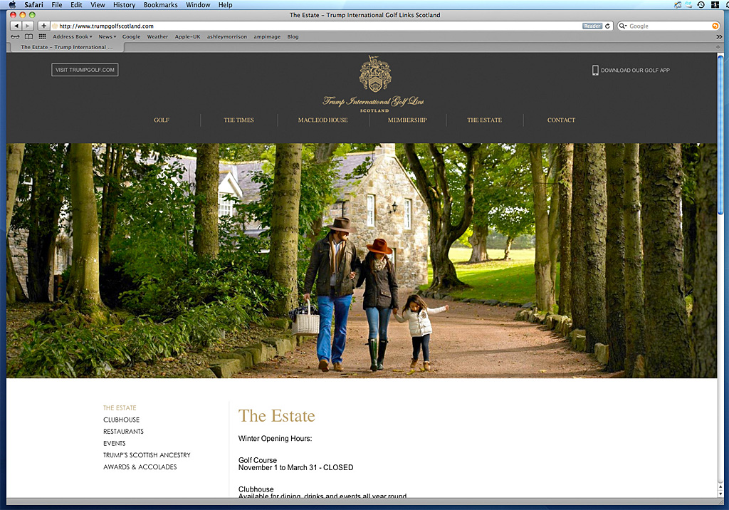 The Estate page on the Trump International Golf Links in Scotland's website.