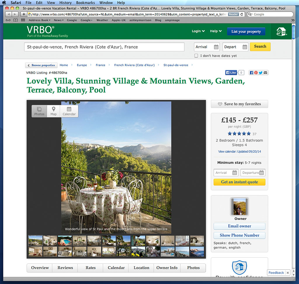 Media use: Worldwide web - Vacation Rental villa situated near the medieval village of St Paul de Vence - photography by Ashley Morrison & Marie McMillen.