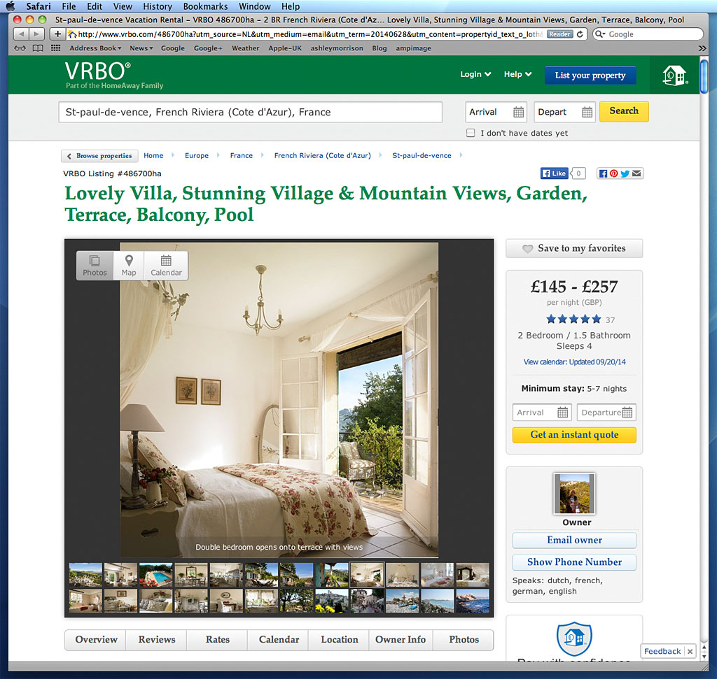 Media use: Worldwide web - Vacation Rental villa situated near the medieval village of St Paul de Vence - photography by Ashley Morrison & Marie McMillen.