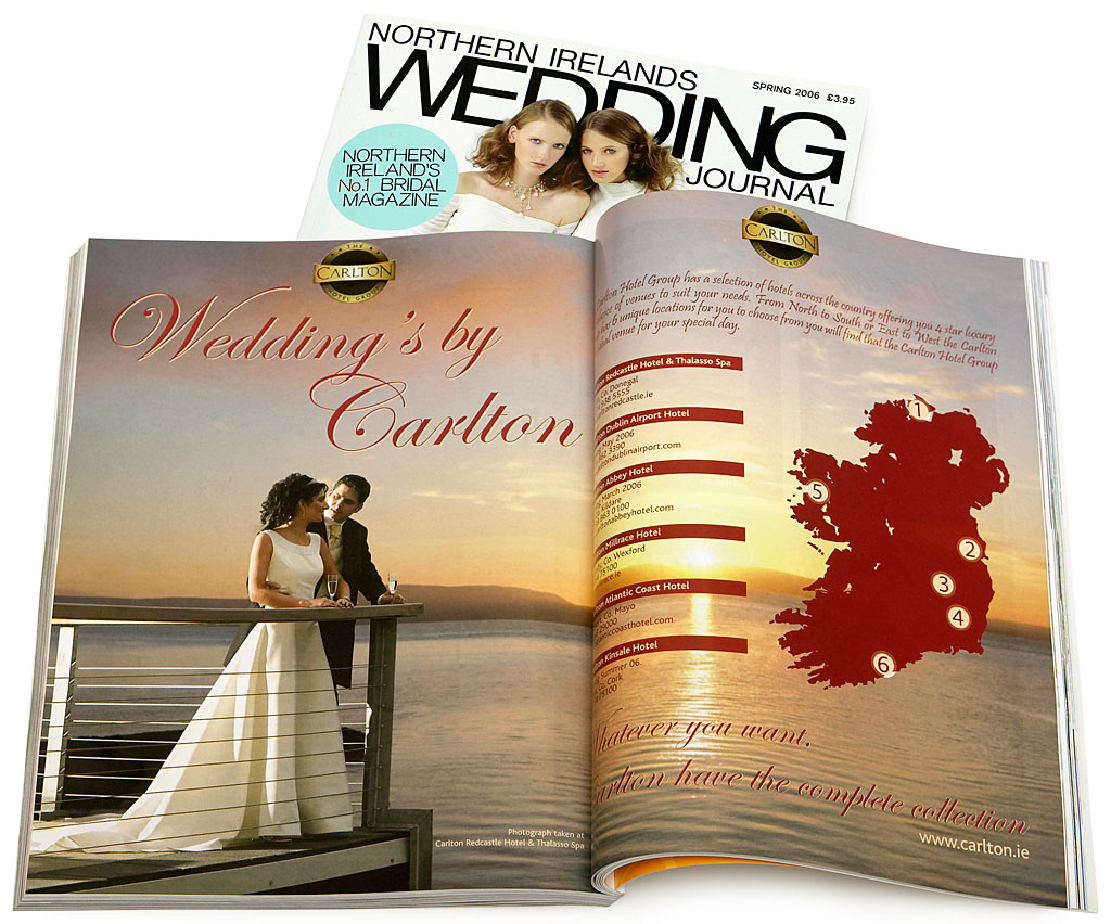 Magazine ad in the Irish Wedding Journal promoting weddings at the Carlton Hotel's throughout Ireland.